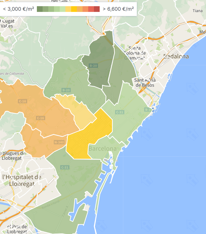 バルセロナ不動産価格ヒートマップ